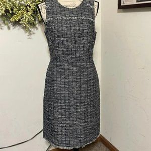 J. Crew Brand Sheath Dress - Size 4 Blue Grey Tweed Raw Edge